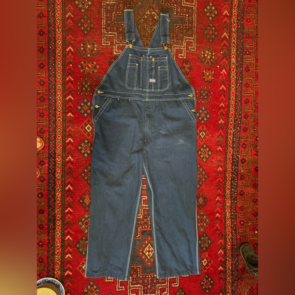 Vintage distressed Big Smith Blue Denim Overalls 42x30 - Picture 2 of 8
